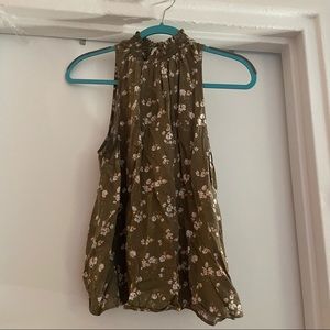 High neck - green- floral- tank